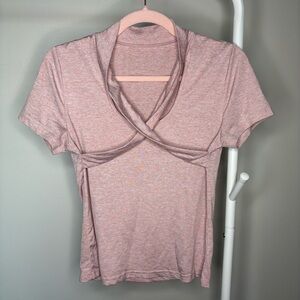 3/10$ 🌷 Light Heathered Pink Cross Fabric Short Sleeve Top L